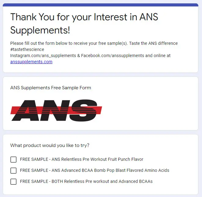 ANS free supplements samples