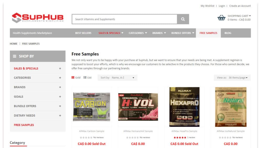 SupHub free protein powder samples