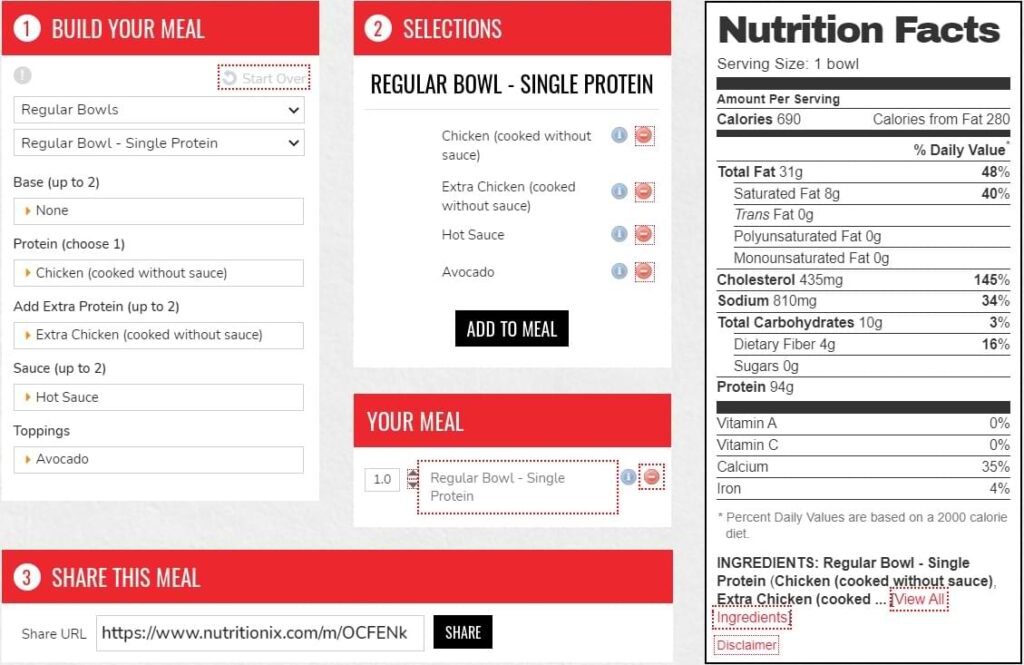 flame broiler carbs calculator