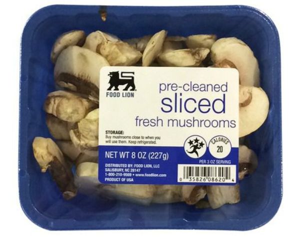 Food Lion White Mushrooms, Pre-Cleaned, Sliced