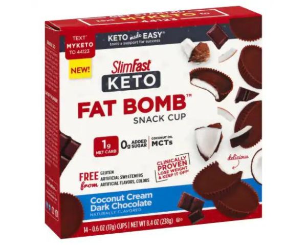 SlimFast Keto Fat Bomb Coconut Cream Dark Chocolate Snack Cups
